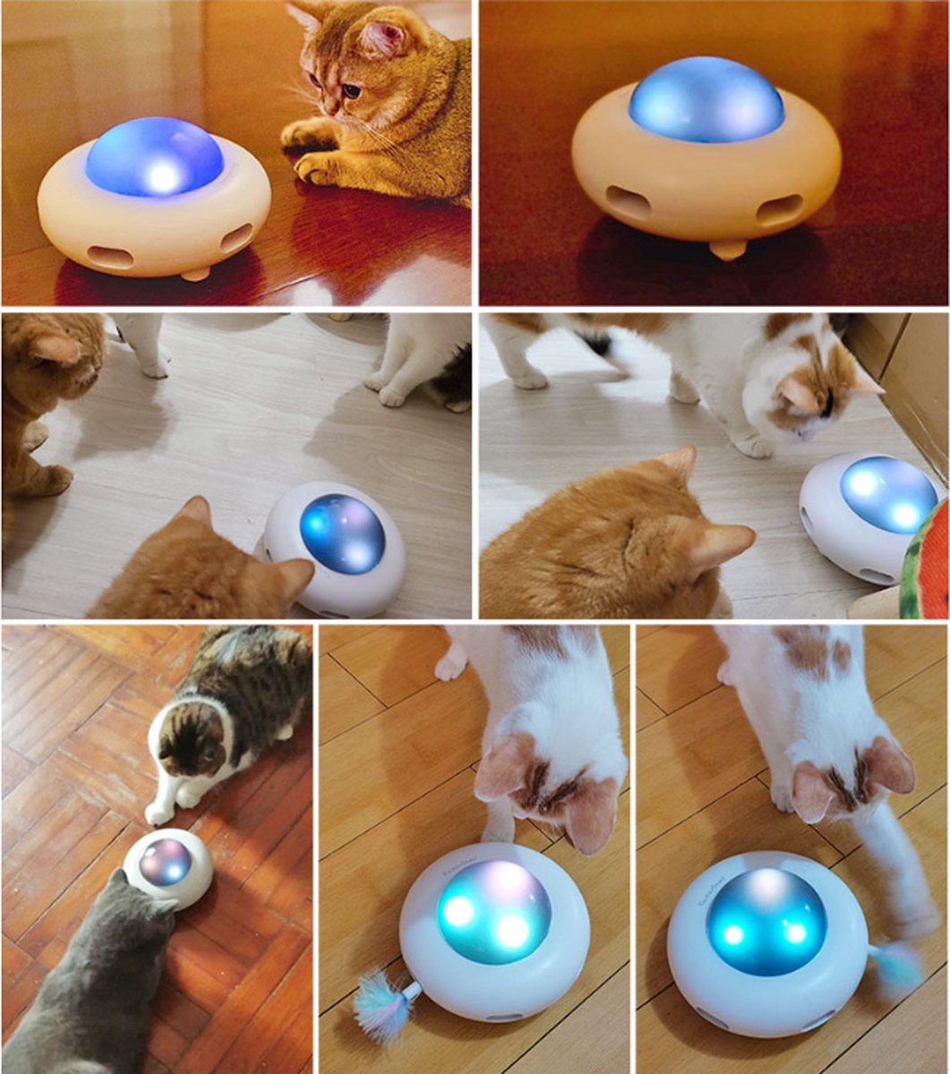 Ufo Huisdier Draaitafel Catching Training Slimme Speelgoed Vervangbare Veer Interactieve Cat Toy Smart Teaser Automatische Veer Teaser Kat Speelgoed