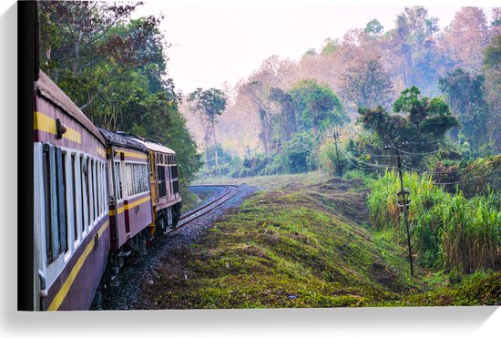 WallClassics - Toile – Train thaïlandais à travers la réserve naturelle verte en Thaïlande – 60 x 40 cm Photo sur toile (Décoration murale sur toile)