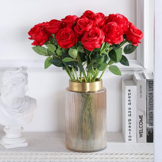 ROSIFY Fleurs artificielles - Fausses Fleurs - Roses Artificielles - Fleurs en Soie - Set de 10 Roses Artificielles - 50cm - Rouge