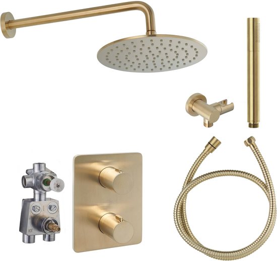 CEIEVER Inbouwkraan, inbouwdouche, met schroef en sleutel, douche, badkamer, inbouw, messing douchearmatuur, kant-en-klare montageset, waterkraan, eengreepsmengkraan, inbouw voor douche (zwart