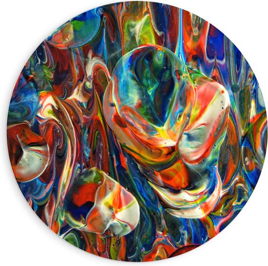 PVC Schuimplaat Muurcirkel - Abstracte Figuren in Verschillende Kleuren - 90x90 cm Foto op Muurcirkel (met ophangsysteem)