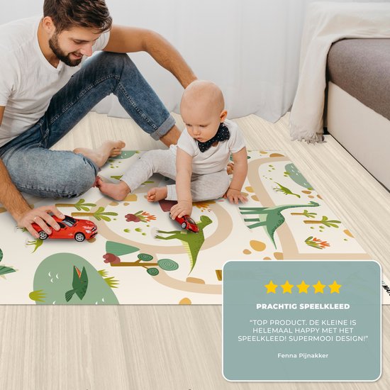 LetsPlaymats® Speelmat baby kinderen - Dino - Groen - Natuur - Kinderen - Design - Speelkleed van vinyl - Speeltapijt - Antislip - 70x105 cm van LetsPlaymats® — afbeelding 4