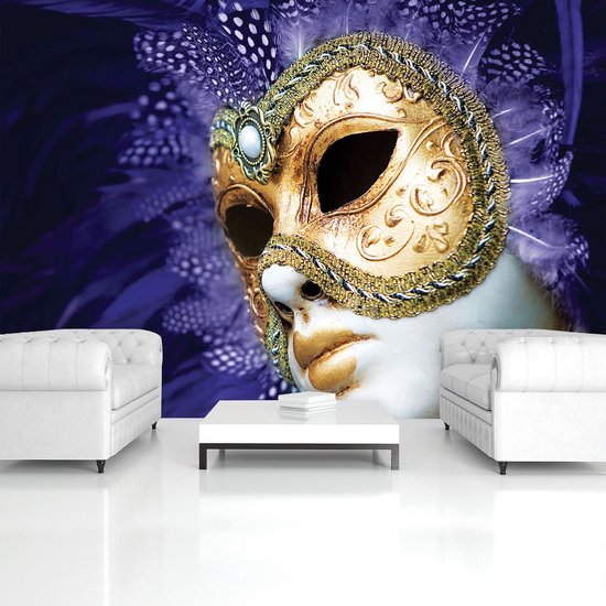 Fotobehang - Vlies Behang - Meisje met Masker - Kunst - 254 x 184 cm