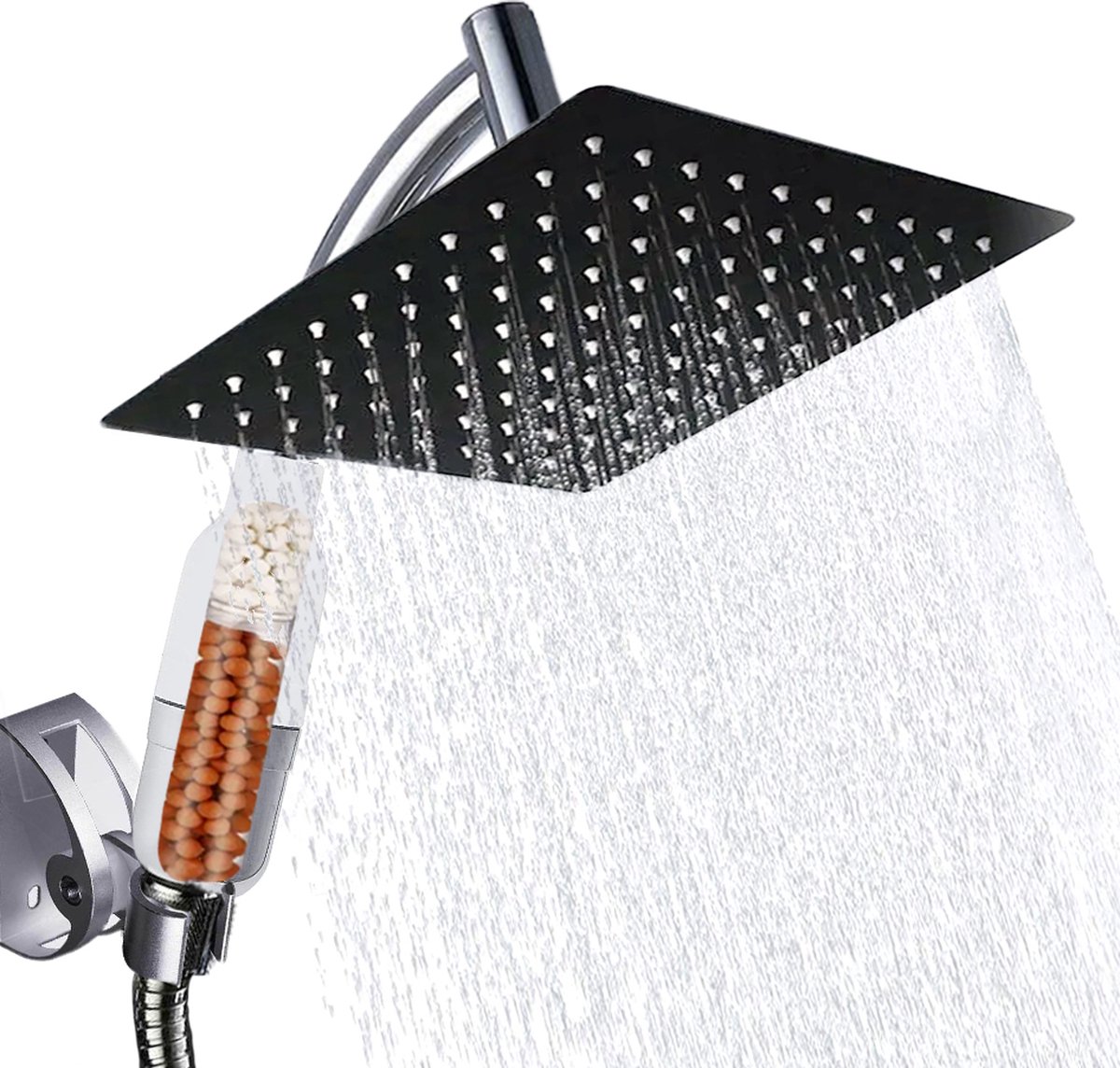 Ionische Douchekop XL Deluxe met filter Waterbesparend Zwart Ø 28