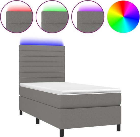 vidaXL - Boxspring - met - matras - en - LED - stof - donkergrijs - 100x200 - cm