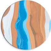 Dibond Muurcirkel - Abstracte Banen Verf in Blauw, Bruin en Wit - 50x50 cm Foto op Aluminium Muurcirkel (met ophangsysteem)