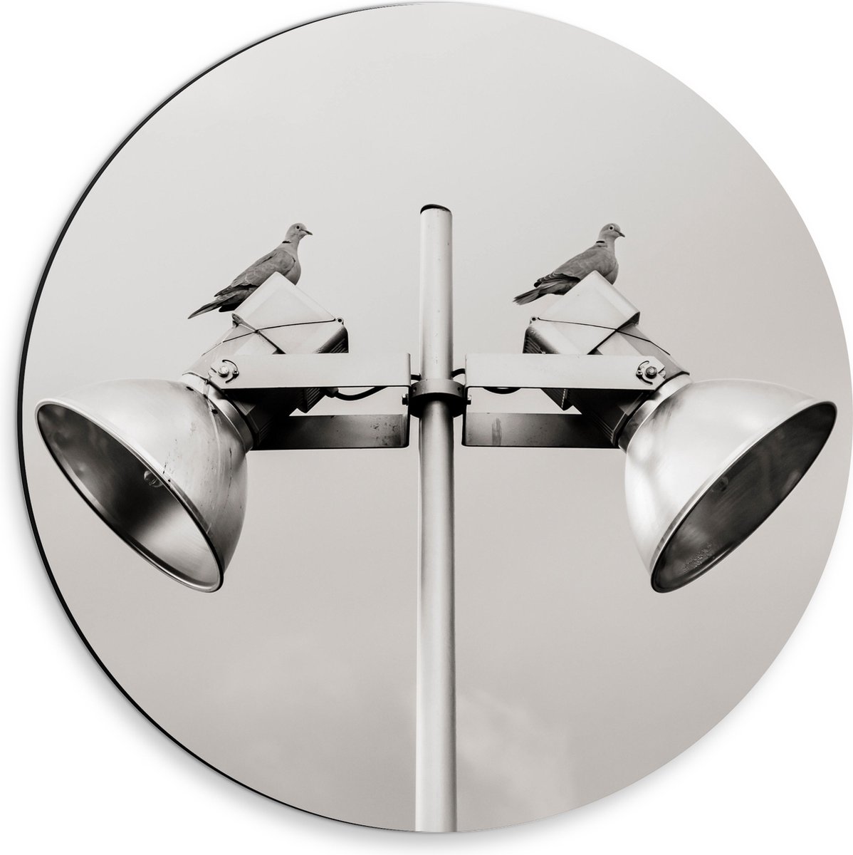 Dibond Muurcirkel - Grote Speakers op Paal - 30x30 cm Foto op Aluminium Muurcirkel (met ophangsysteem)