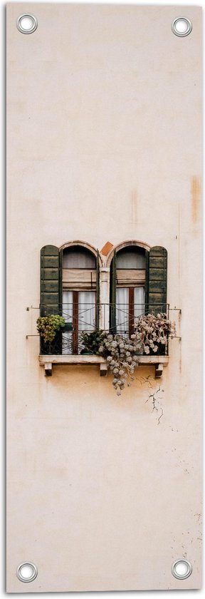 Tuinposter – Ramen met Planten op Balkon - 20x60 cm Foto op Tuinposter (wanddecoratie voor buiten en binnen)