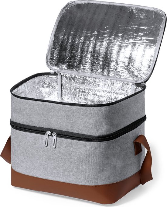 Koeltas - Koeltas lunch - Koeltasje - Koelbox - Duurzaam - 30 x 26 cm - 2 Vakken - RPET - grijs - bruin van KOEL — afbeelding 3