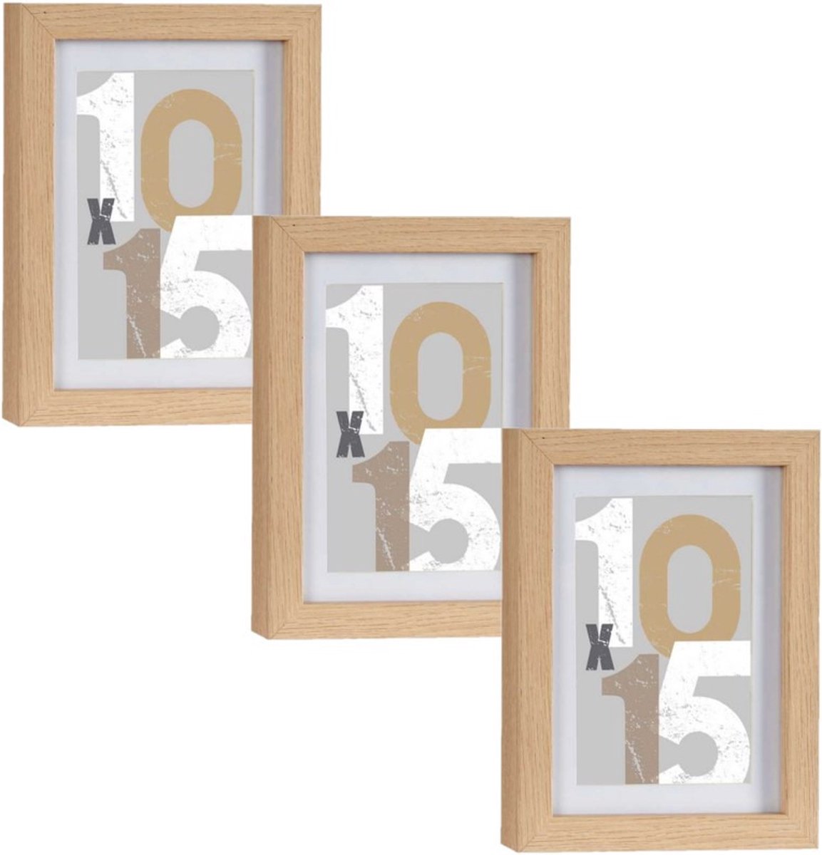 3x stuks arte r houten fotolijst bruin - 13 x 18 cm - met passe-partout - stevig hout - stijlvolle decoratie