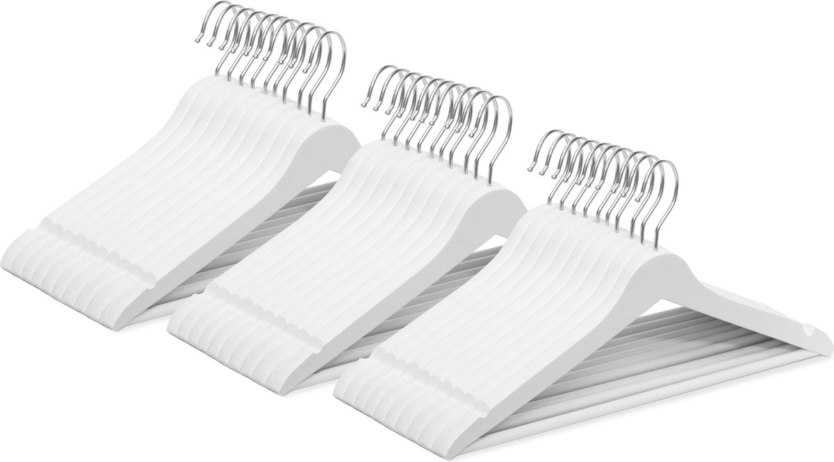 Wicotex-Kledinghanger – SET 30 stuks - houten-kleerhanger, met rok inkepingen en broekspijpen, draaibare haak, Dames en heren kleding - WIT