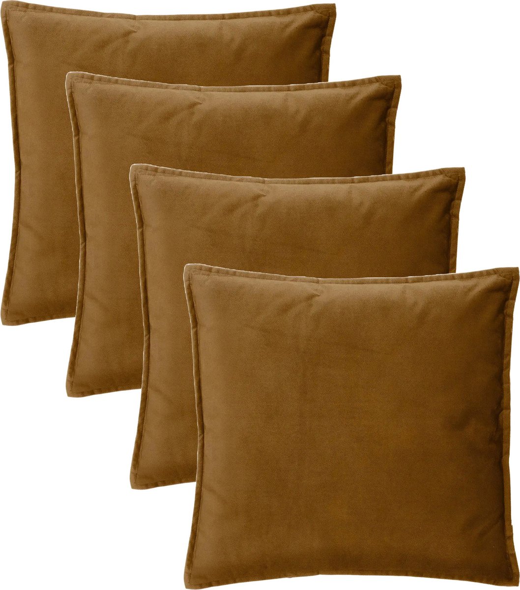 Atmosphera Bank/sierkussens huiskamer Sophia - 4x stuks - 52 x 52 cm - Goud/bruin - polyester - met rits Goudkleurig