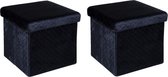 Atmosphera Poef/hocker/voetenbankje - 2x - opbergbox - fluweel zwart - PU/MDF - 31 x 31 x 31 cm - opvouwbaar