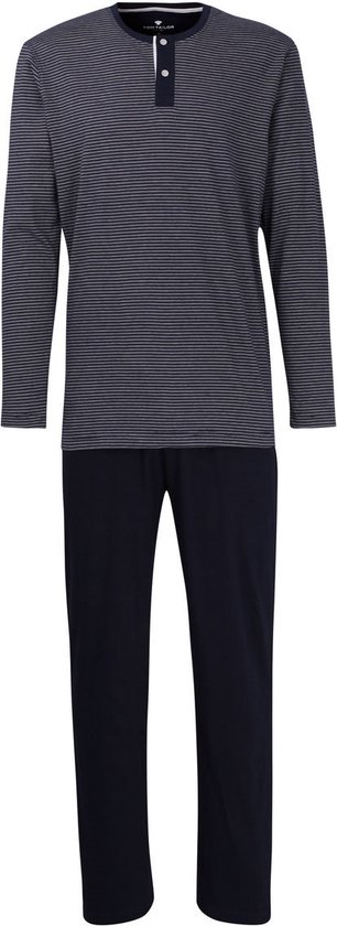 TOM TAILOR heren pyjama O-hals met knoopjes - donkerblauw gestreept - Maat: S