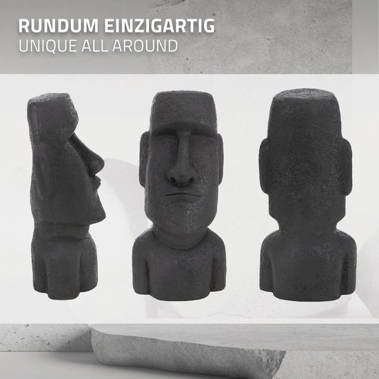 Figurine principale de l'île de Pâques anthracite, 26,5x19x53,5 cm, résine de pierre moulée