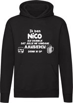 Ik ben Nico, elk drankje dat jullie me vandaag aanbieden drink ik op | feest | drank | jarig | verjaardag | vrijgezellenfeest | cadeau | kado | Unisex | Trui | Hoodie | Sweater | Capuchon