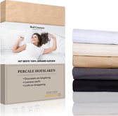 Bed Couture - Percale Hoeslaken van 100% hoogwaardig Katoen - Lits-Jumeaux extra breed 200x200cm - Hoekhoogte 30cm - Ultra zacht en soepel - Goud Beige