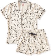 Little Label Pyjama Dames Maat XL/42-44 - off white, zwart - Gestipt - Shortama - Zachte BIO Katoen