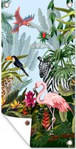 Tuinposter Jungle - Natuur - Jongens - Meisjes - Kinderen - Zebra - Flamingo - 30x60 cm - Tuindoek - Buitenposter