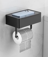 WC Rolhouder - Toiletrolhouder met Plankje - WC Rolhouder Zwart - Badkamer Accessoires - RVS Toiletpapier Houder