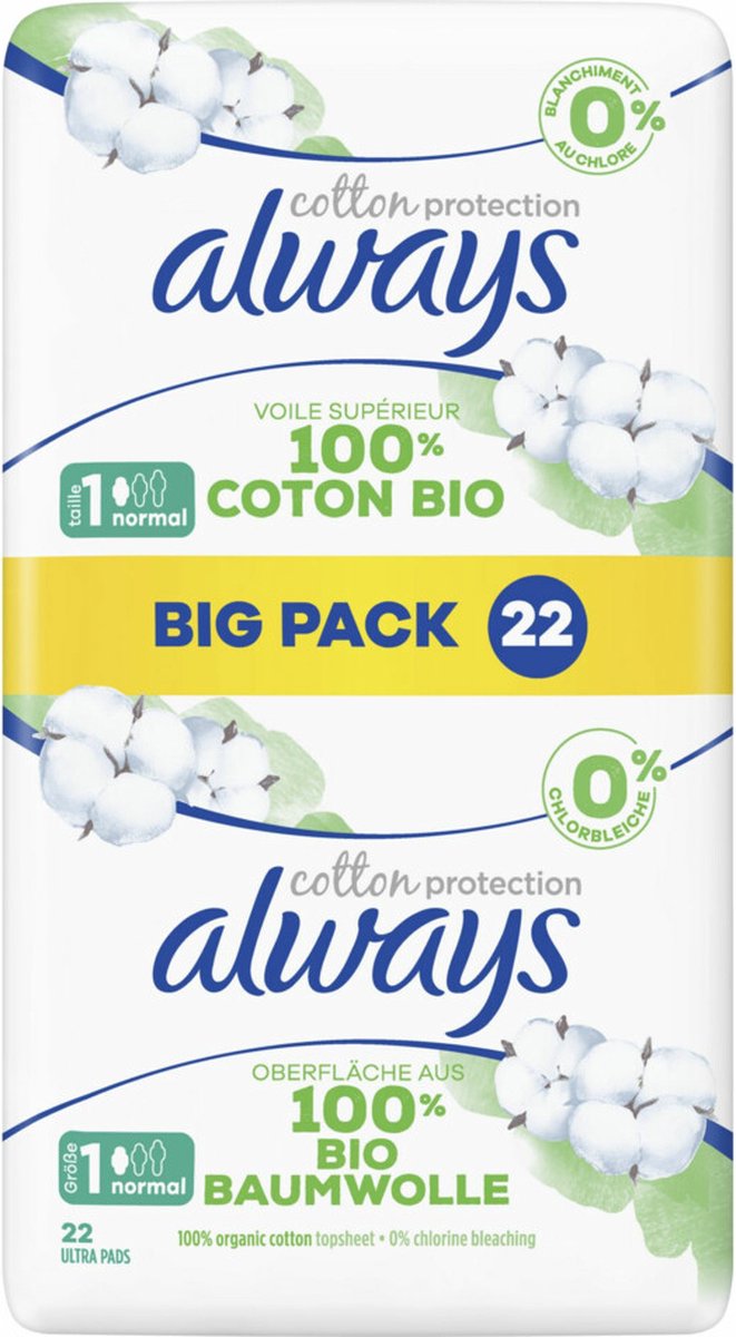 Goedkoopste Always Cotton Protection Ultra Normal (maat 1) - Maandverband Met Vleugels - Voordeelbox 66 Stuks