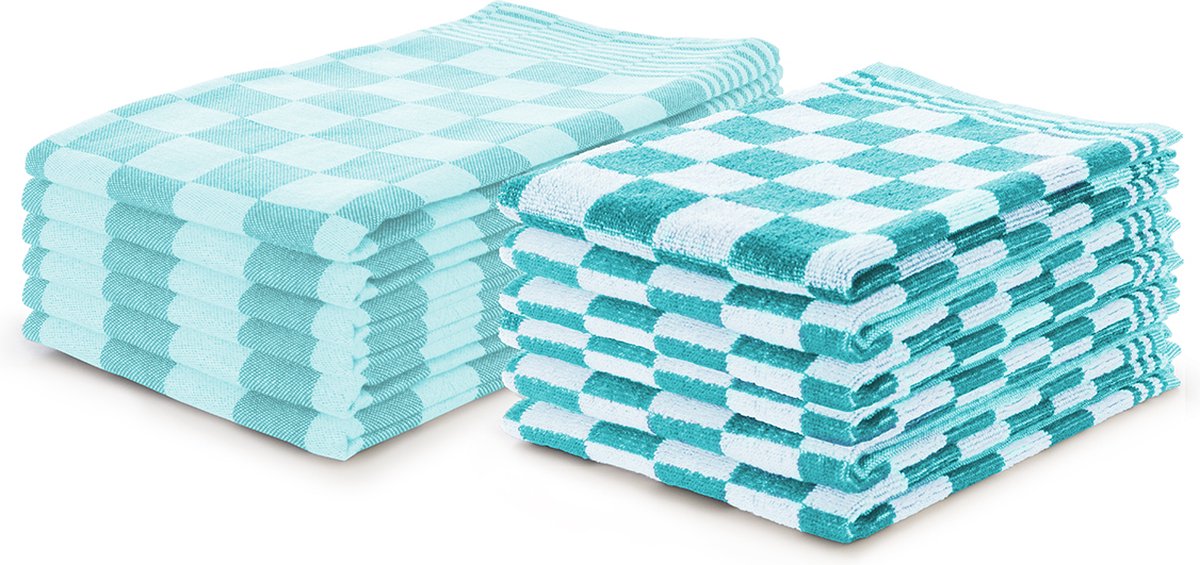 Bol.com LINNICK Theedoeken en Keukendoeken Set Ice Blue- Set van 12 – Geblokt – Blokdoeken – 100% katoen – 6 Horeca Theedoeken –... aanbieding