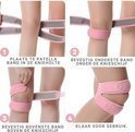 Stapsgewijze instructies voor het dragen van de roze kniebrace.