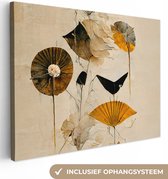 Canvas Schilderij Bloemen - Vintage - Planten - Goud - 120x90 cm - Wanddecoratie