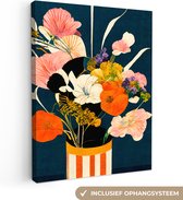Canvas Schilderij Bloemen - Vaas - Schilderij - Planten - 90x120 cm - Wanddecoratie