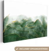 Canvas Schilderij Marmer - Groen - Luxe - Goud - Marmerlook - 60x40 cm - Wanddecoratie