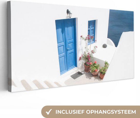 Canvas Schilderij Architectuur - Blauw - Wit - Deur - 80x40 cm - Wanddecoratie