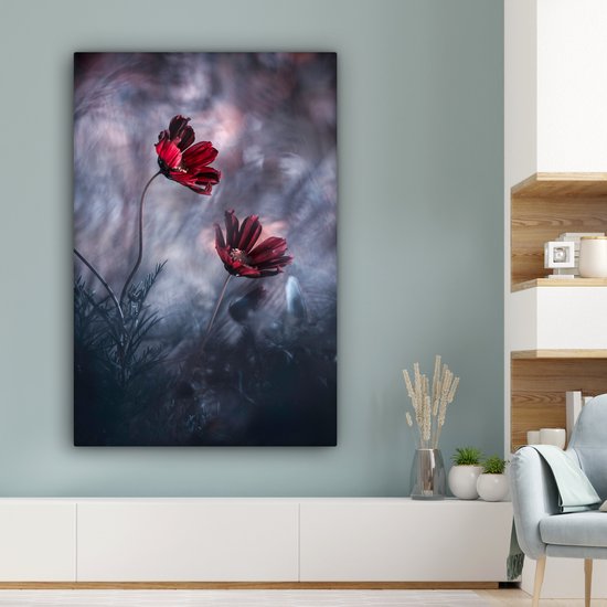 Tableau sur toile Fleurs - Rouge - Plantes - Nature - 90x140 cm - Décoration murale
