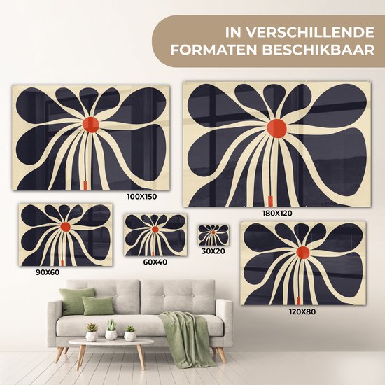 MuchoWow® Peinture sur verre 180x120 cm - Peinture sur verre - Fleurs - Vase - Plante - Rouge - Photo sur verre acrylique - Peintures