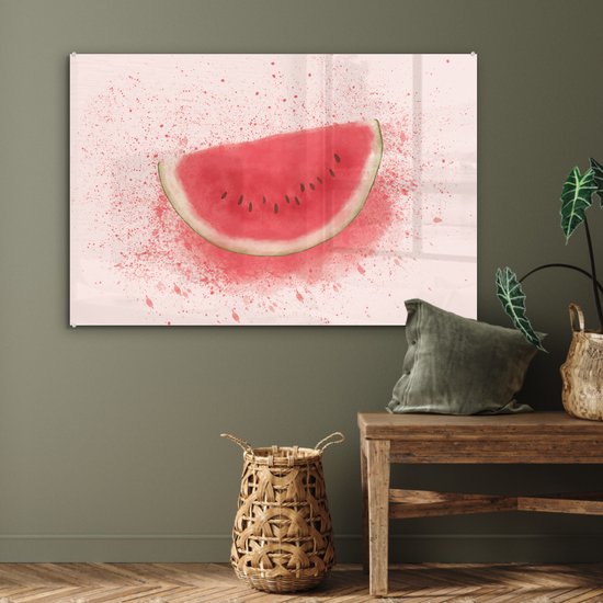 MuchoWow® Peinture sur Verre - Pastèque - Fruit - Pastel - Été - 90x60 cm - Peintures sur Verre Acrylique - Photo sur Glas
