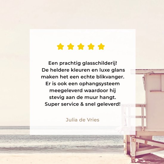 MuchoWow® Peinture sur verre 80x40 cm - Peinture sur verre acrylique - Plage - Cabane - Soleil - Mer - Été - Photo sur verre - Peintures