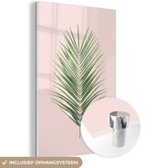 MuchoWow® Glasschilderij 40x60 cm - Schilderij acrylglas - Plant - Groen - Roze - Natuur - Foto op glas - Schilderijen