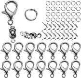 Karabijnsluitingen, Ringetjes en Sluitingen - Sieraden maken set - Sieraden maken volwassenen pakket - Sieraden maken starterspakket - Ca- 80 stuks - Zilverkleurig