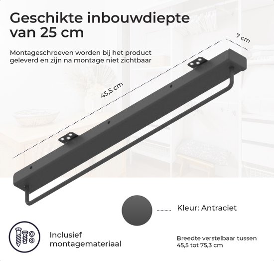 Uittrekbare Kledingroede 30-80 Cm, Uitschuifbare Garderobestang Van Staal, Kastorganizer For Broeken En Jassen (Size : 300mm/11.8inch