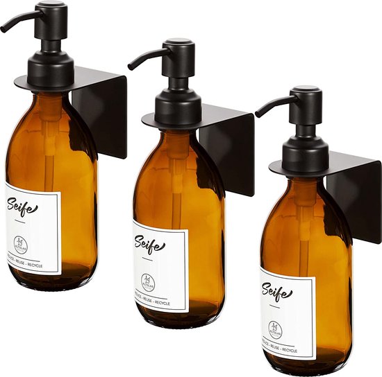 Distributeur de savon pack de 3 avec support mural en noir