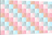 Dibond - Blokpatroon van Blauw, Bruin en Roze Vakken - 150x100 cm Foto op Aluminium (Met Ophangsysteem)