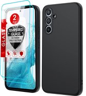 Hoesje Geschikt Voor Samsung Galaxy A54 Hoesje siliconen Zwart zacht siliconen hoesje TPU backcover - Met Screenprotector - 2 stuks