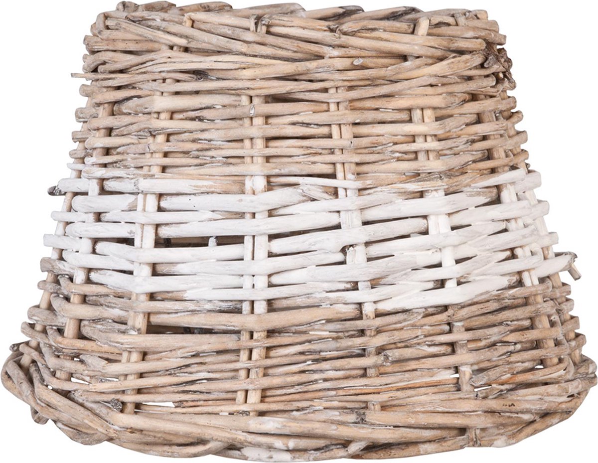 HAES deco Rotan Lampenkap Natural Cosy beige rotan gevlochten met witte band formaat Ø 23x17 cm voor Fitting E27 Tafellamp Hanglamp