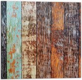 Dibond - Houten Planken op een Rijtje met Verschillende Kleuren - 50x50 cm Foto op Aluminium (Met Ophangsysteem)