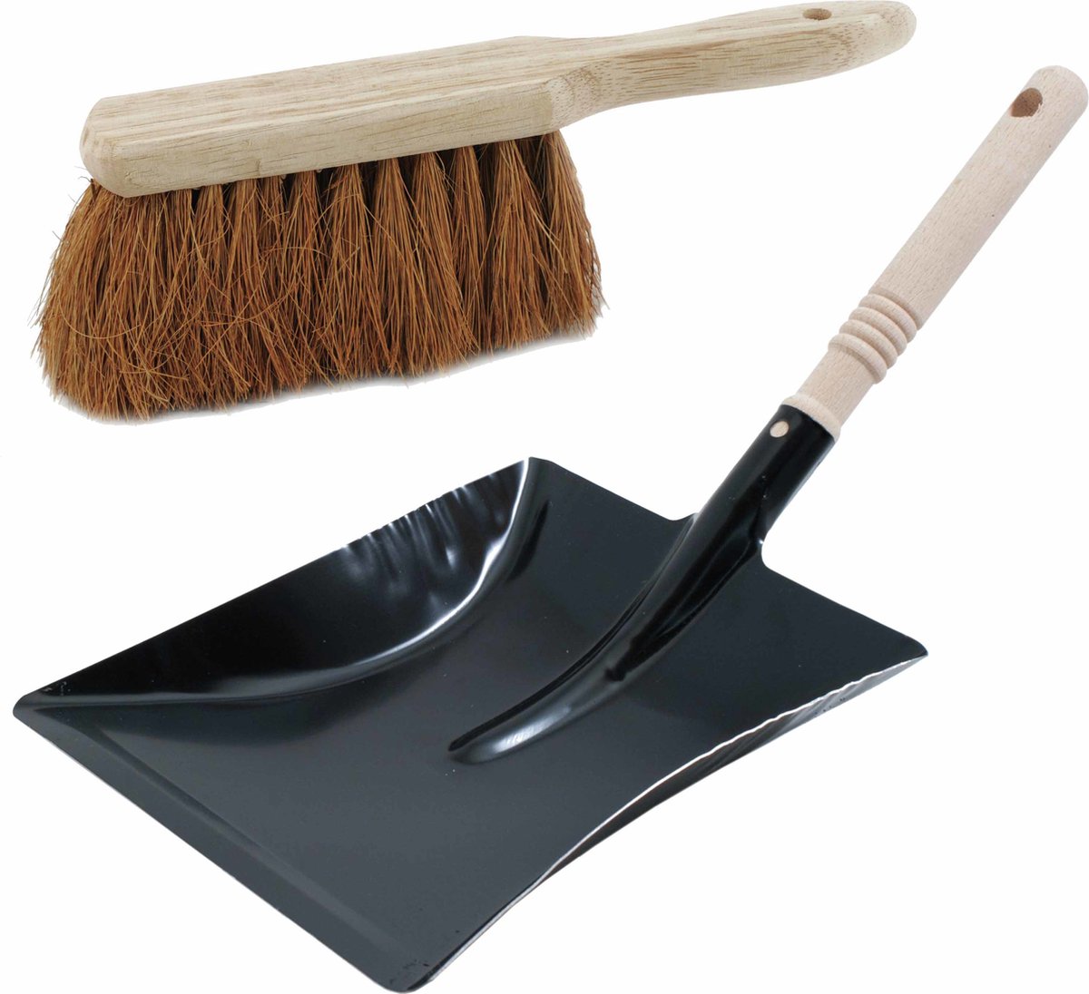 Goedkoopste Stoffer en blik van zwart metaal en kokosvezel voor binnen en buiten