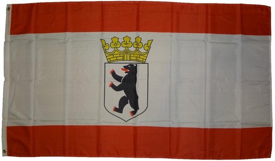 Bandiera Di Berlino Alta Qualità 250x150 Cm Con Stemma Orso E Corone – Resistente Ai Raggi UV