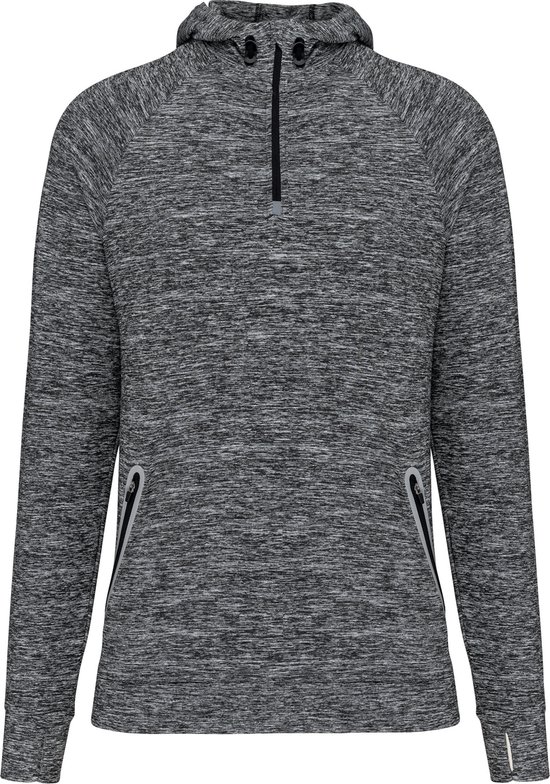 Unisex sportsweater met capuchon en driekwarts halsrits 'Proact' Grey Melange - S