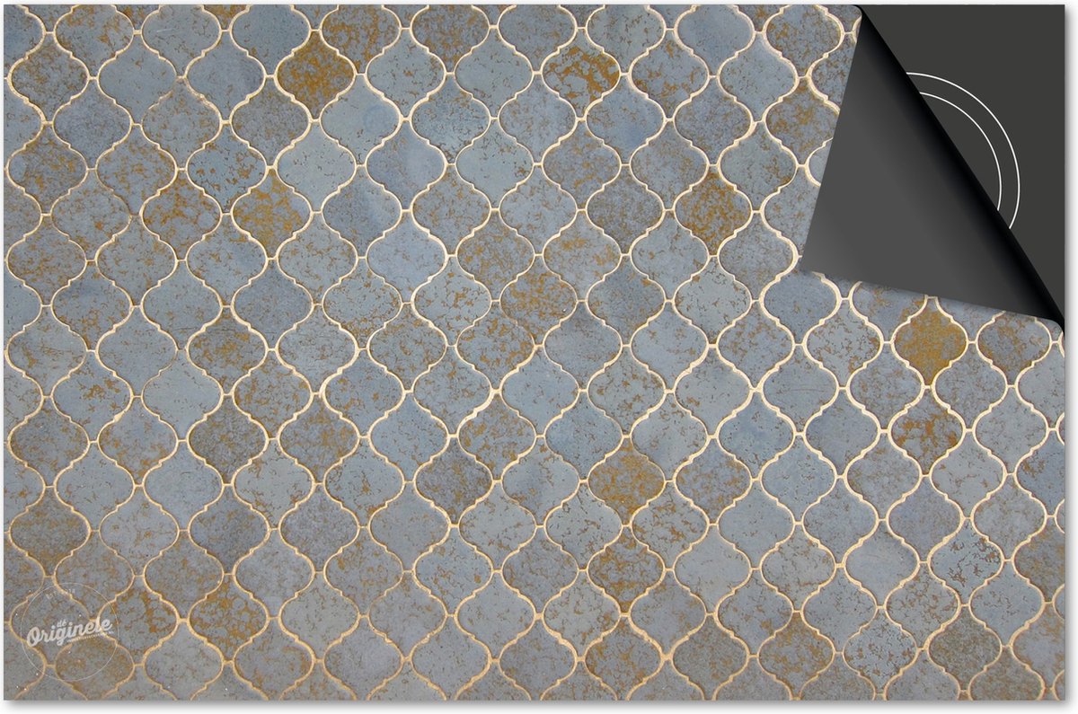 Inductie beschermer 60x60 - afdekplaat inductie mat - Dietrix Kookplaat beschermer - Base - Hexagon - Marokkaanse tegel blauw zilver