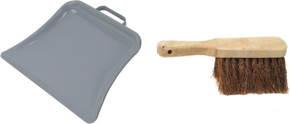 Goedkoopste Betra Brede metalen stofblik met beugelgreep - houten handveger van kokosvezels - 22,5 x 32 cm - voor buiten