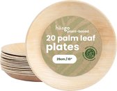 HAAGO 20 Assiettes en feuille de palmier (⌀ 25 cm, rondes) Assiettes biodégradables - Vaisselle de pique-nique et d'extérieur respectueuse de l'environnement - Passe au micro-ondes