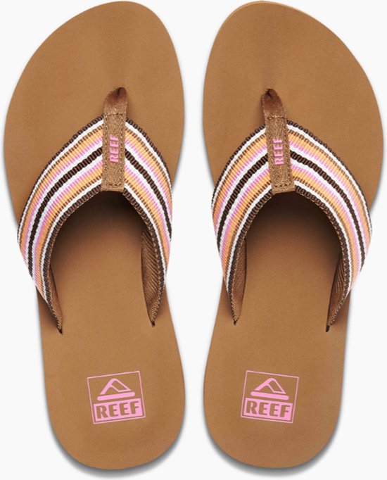 Reef Spring Woven Smoothie Stripe Dames Slippers - Cognac/Roze - Maat 42,5